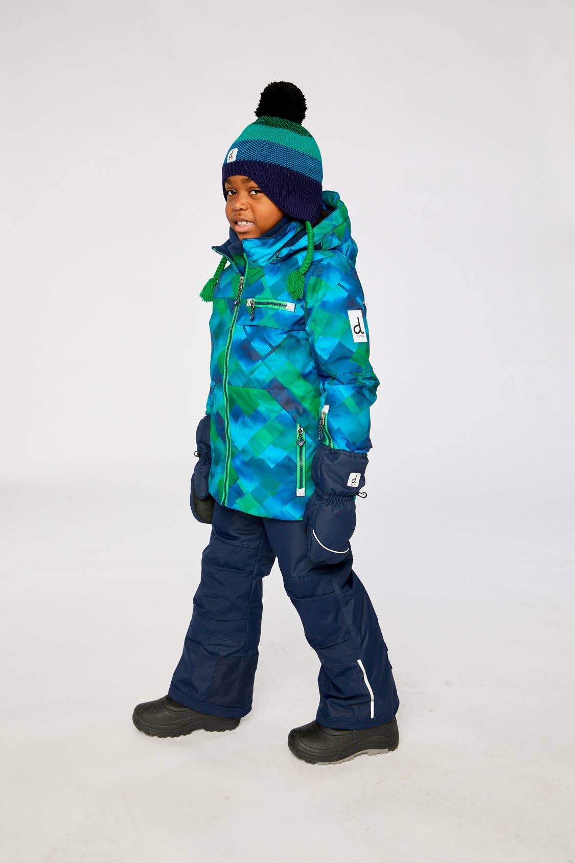 [Pre-order] Two Piece Play Snowsuit Blue And Green Checkered Print With Navy Pants
