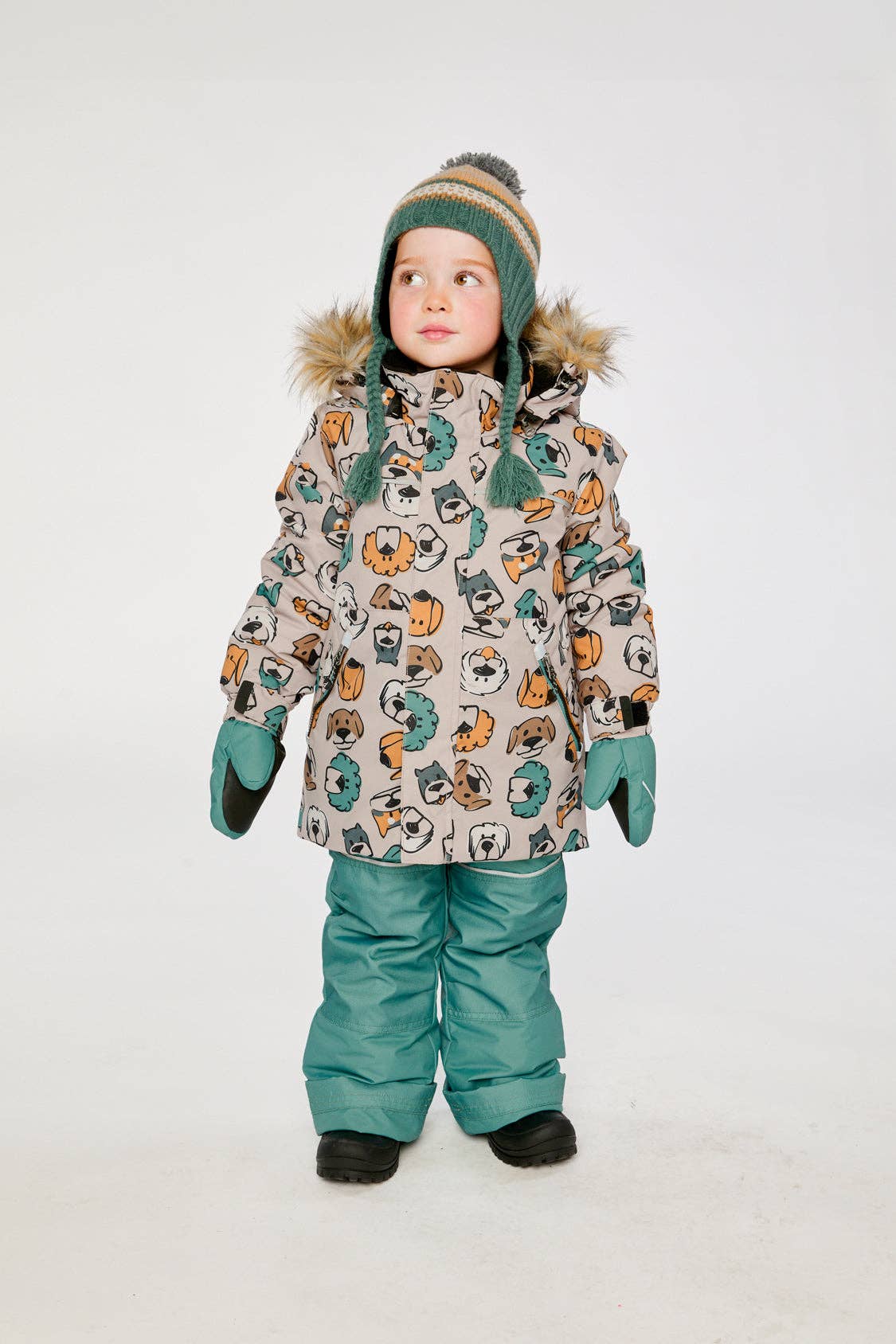 [Pre-order] Two Piece Discover Snowsuit Beige Printed With Dogs