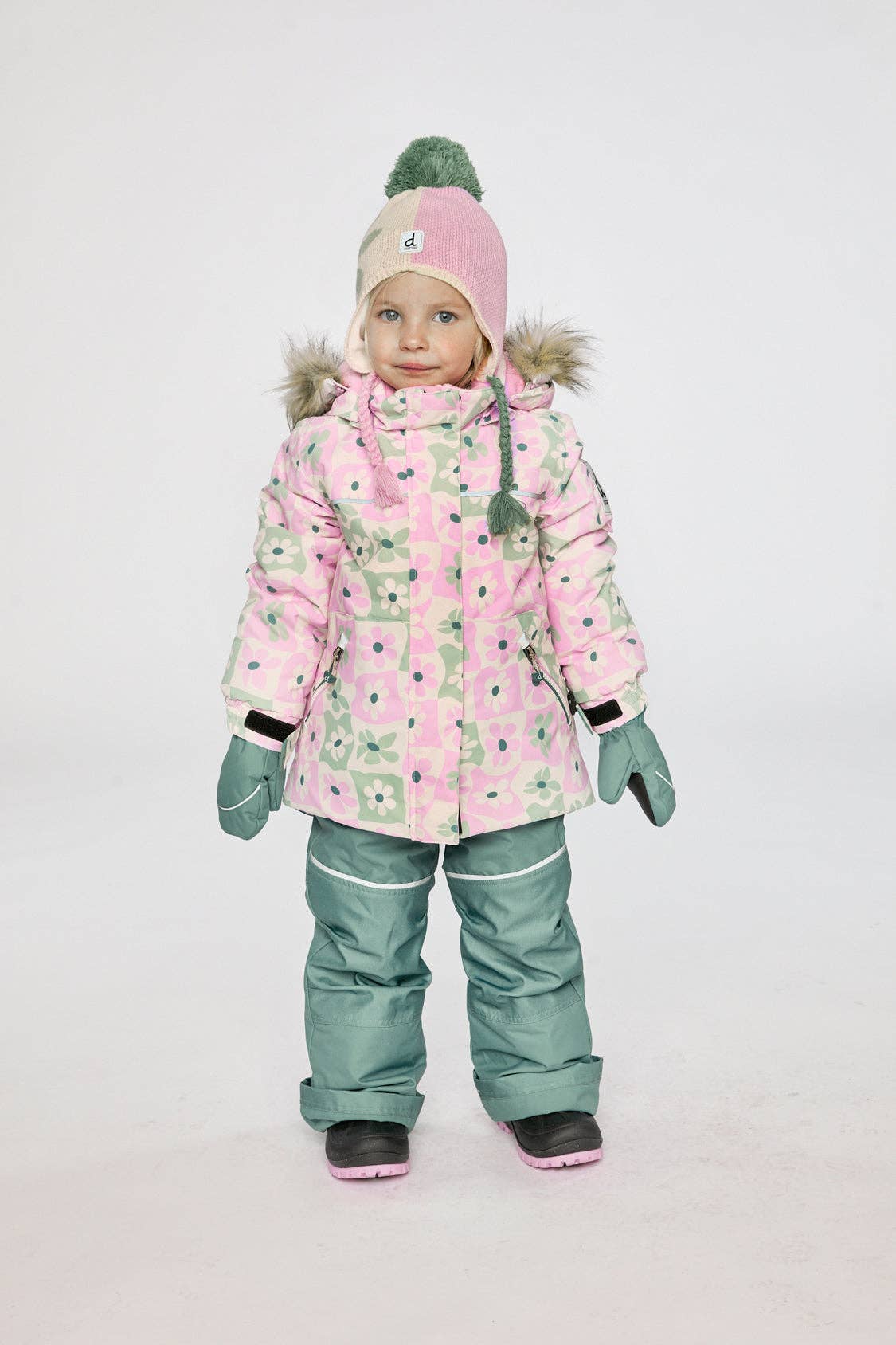 [Pre-order] Two Piece Discover Snowsuit White With Retro Pink Print