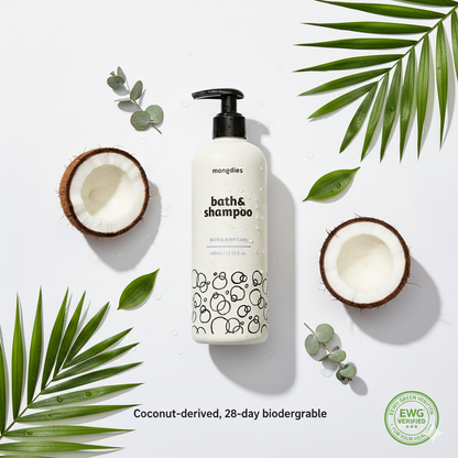 Mongdies Baby Bath & Shampoo 400ml | 2-in-1 Liquid Wash | Tear-Free | EWG Green