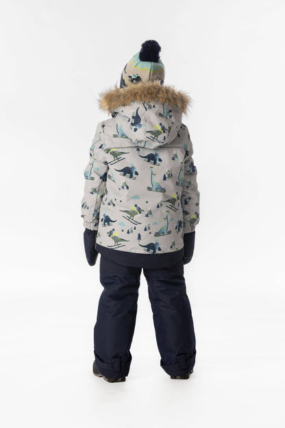 [Pre-order] Two Piece Discover Snowsuit Grey Skiing Dinosaur Print