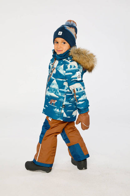 [Pre-order] Two Piece Play Snowsuit Blue Bear Print With Rust Pants