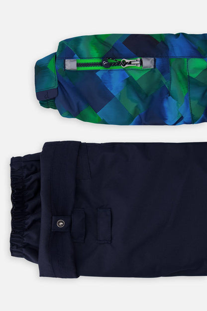 [Pre-order] Two Piece Play Snowsuit Blue And Green Checkered Print With Navy Pants