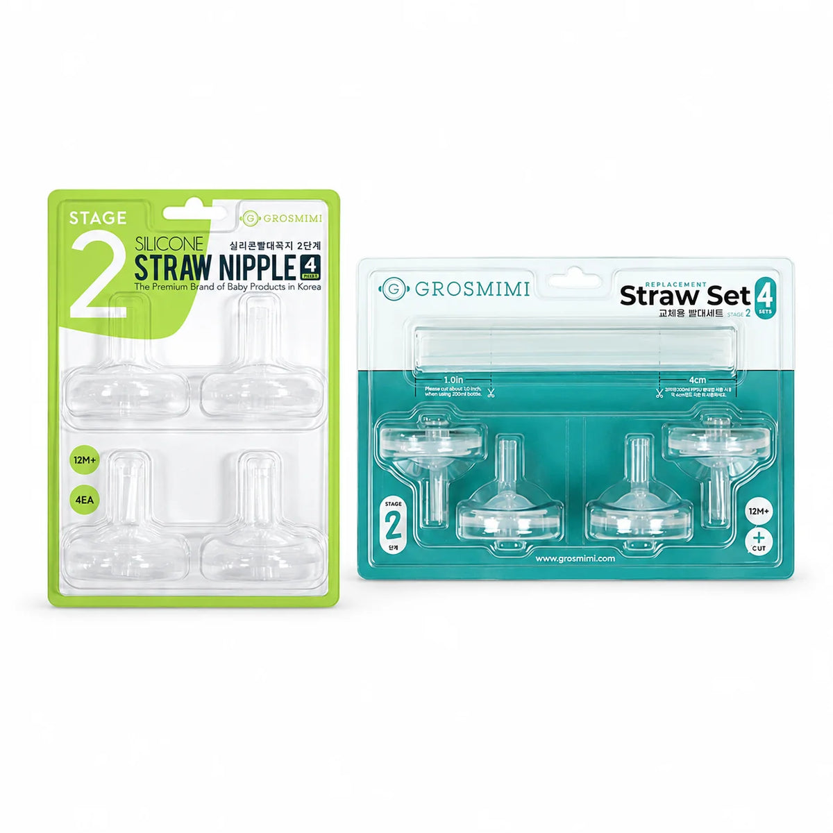 GROSMIMI Stage 2 Straw Set | 4 Silicone Straw Nipples + 4 Straws (12 Months+)
