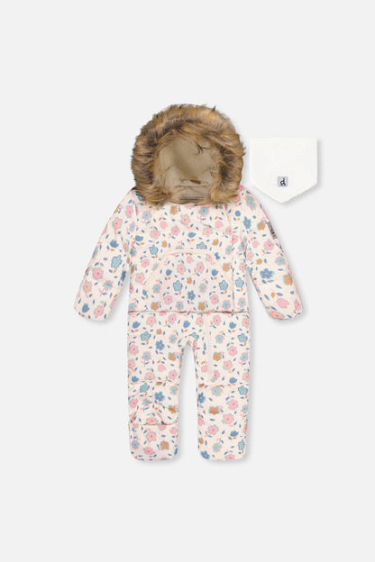 [Pre-order] Baby Snug One Piece Snowsuit White With Floral Print