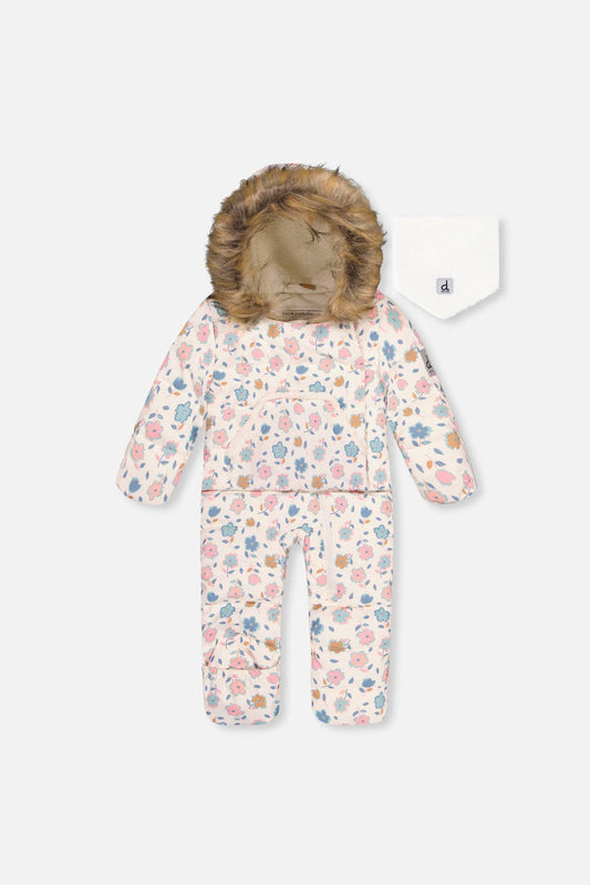 [Pre-order] Baby Snug One Piece Snowsuit White With Floral Print