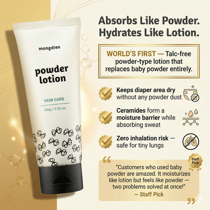Mongdies Baby Powder Lotion 100g | Talc-Free Corn Starch | 6-Layer Ceramide | Diaper Area Protection