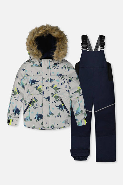 [Pre-order] Two Piece Discover Snowsuit Grey Skiing Dinosaur Print