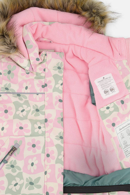 [Pre-order] Two Piece Discover Snowsuit White With Retro Pink Print