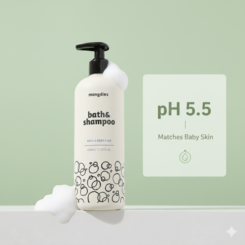 Mongdies Baby Bath & Shampoo 400ml | 2-in-1 Liquid Wash | Tear-Free | EWG Green