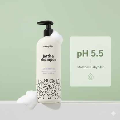 Mongdies Baby Bath & Shampoo 400ml | 2-in-1 Liquid Wash | Tear-Free | EWG Green
