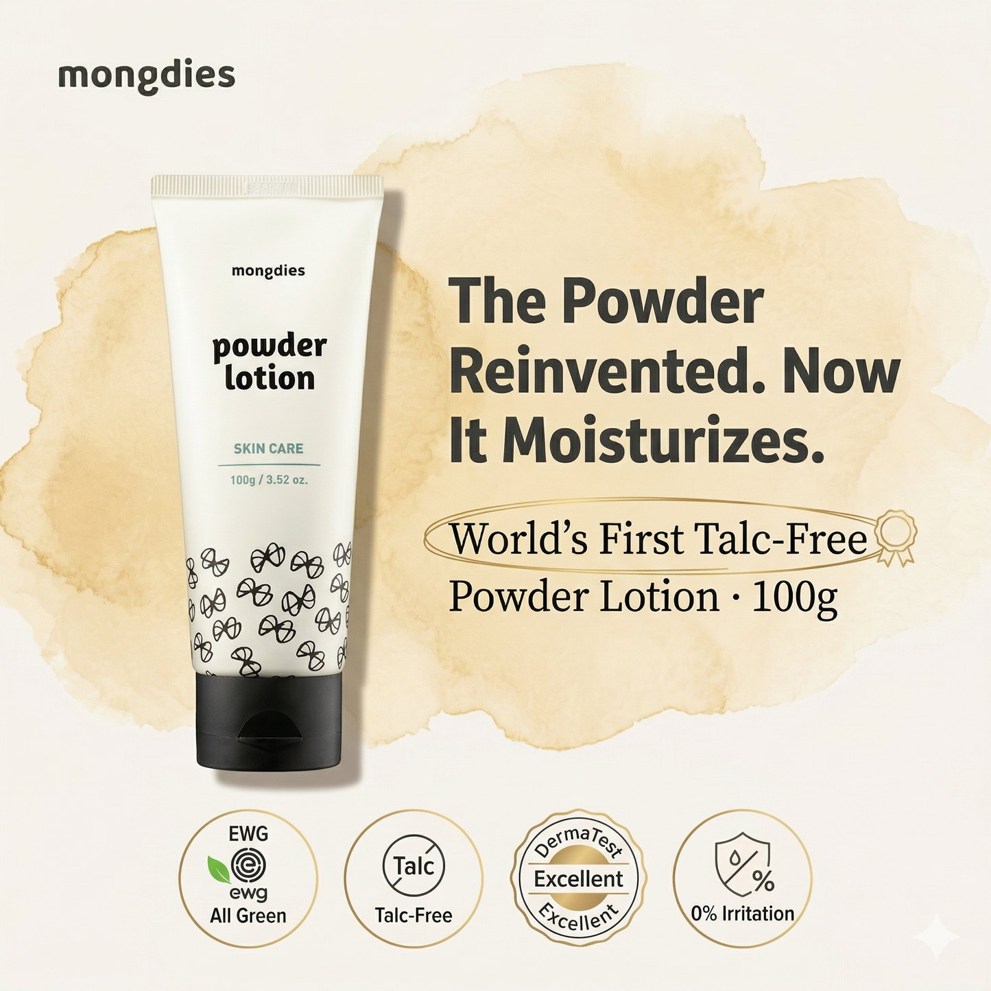 Mongdies Baby Powder Lotion 100g | Talc-Free Corn Starch | 6-Layer Ceramide | Diaper Area Protection