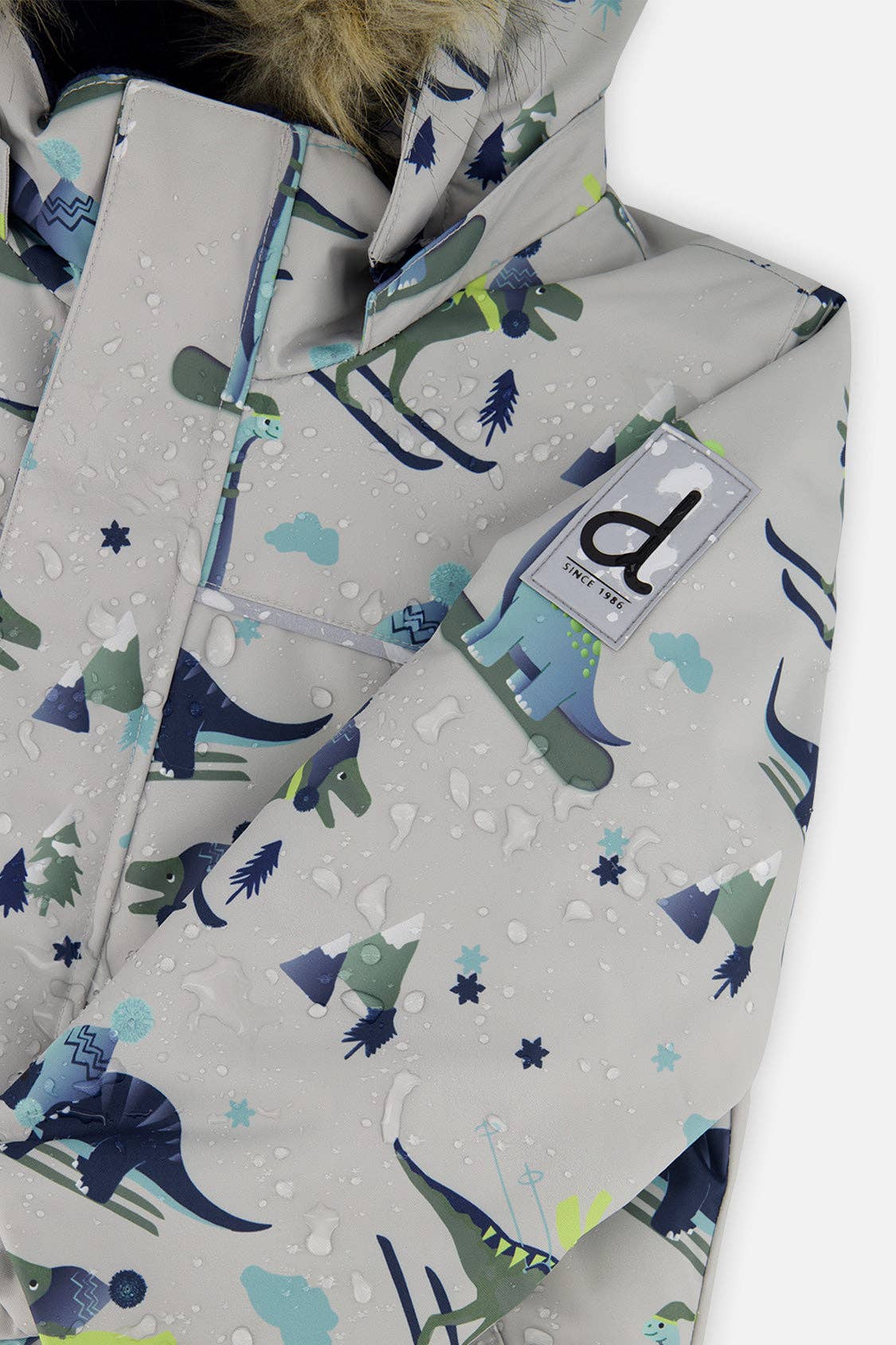[Pre-order] Two Piece Discover Snowsuit Grey Skiing Dinosaur Print
