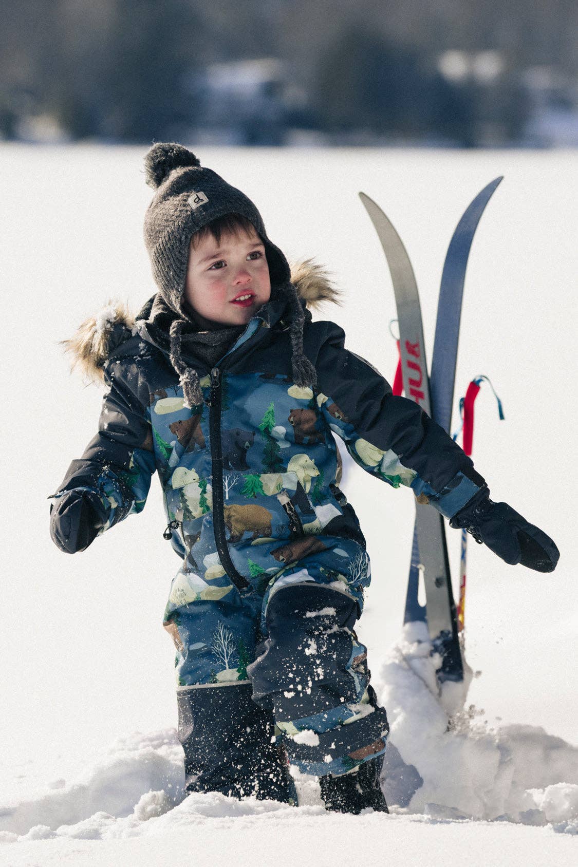 [Pre-order] Kids One Piece Discover Snowsuit Blue Bear Print