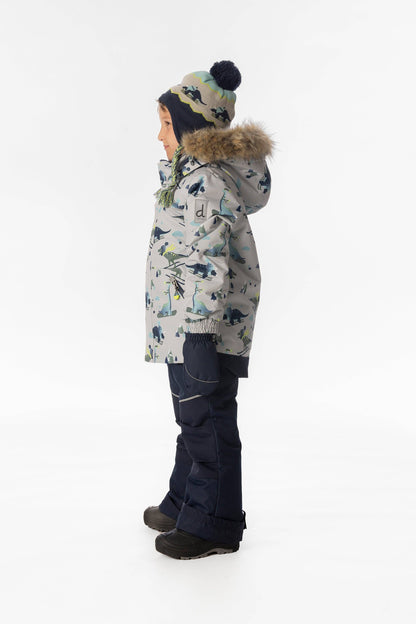 [Pre-order] Two Piece Discover Snowsuit Grey Skiing Dinosaur Print