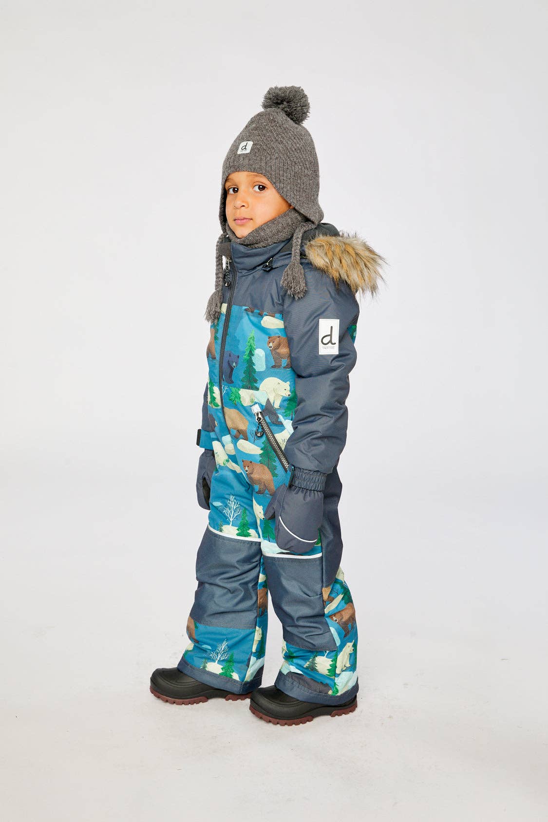[Pre-order] Kids One Piece Discover Snowsuit Blue Bear Print