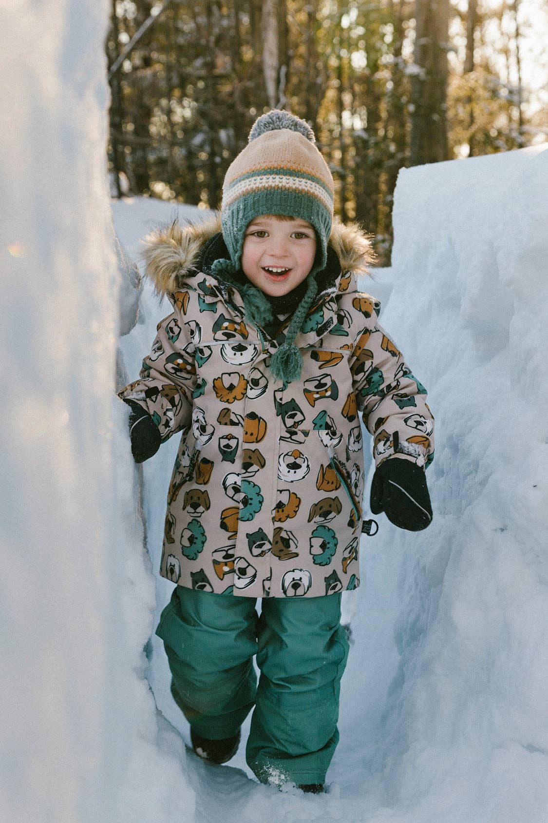 [Pre-order] Two Piece Discover Snowsuit Beige Printed With Dogs