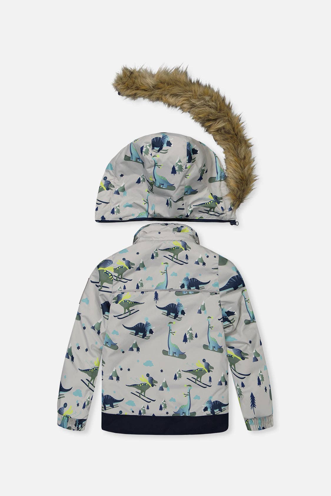 [Pre-order] Two Piece Discover Snowsuit Grey Skiing Dinosaur Print