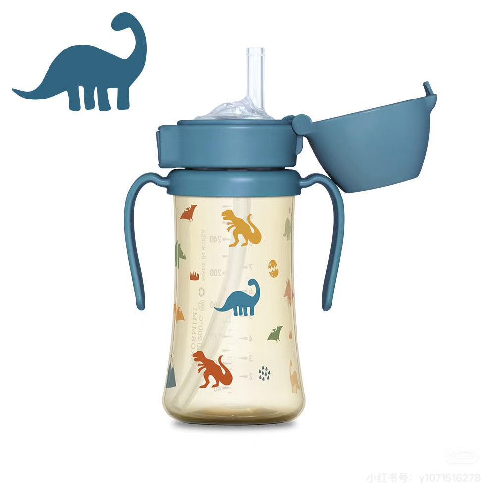 GROSMIMI PPSU Dinosaur Straw Cup | Weighted Straw Toddler Sippy Cup with Handles