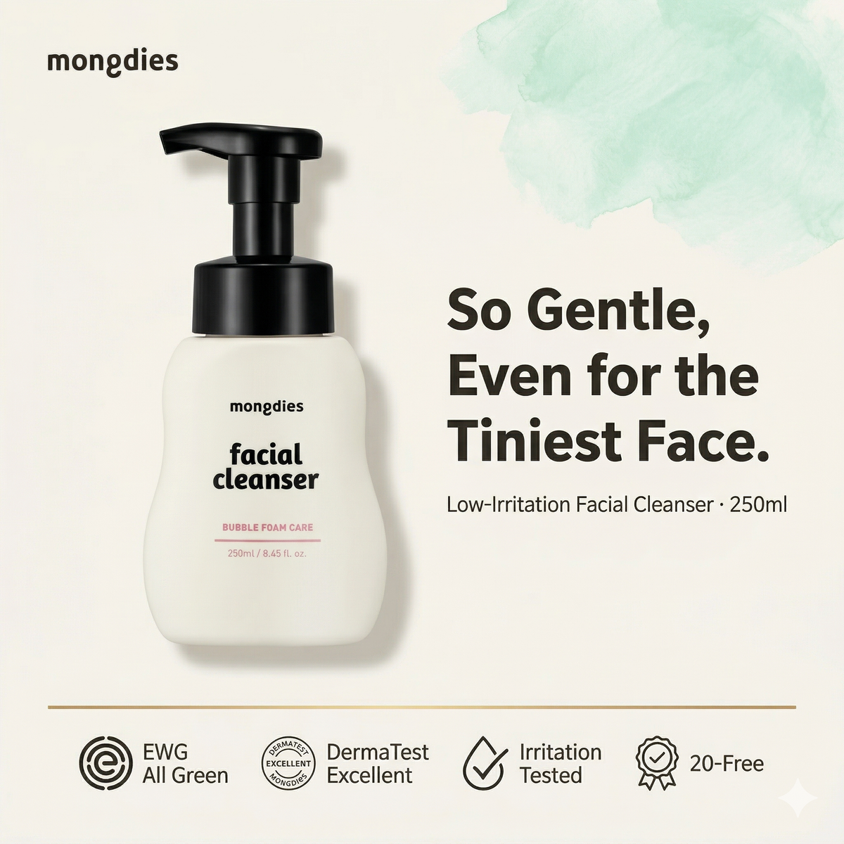 Mongdies Baby Facial Cleanser 250ml | Gentle Foaming Face Wash | Tear-Free
