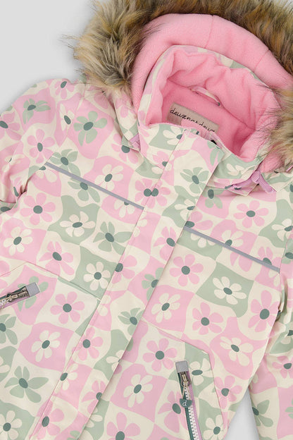 [Pre-order] Two Piece Discover Snowsuit White With Retro Pink Print