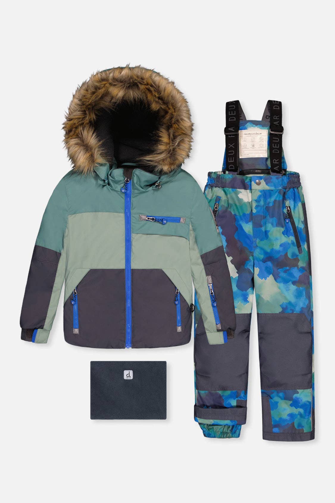 Green And Navy Colorblock With Blue Camouflage Pants