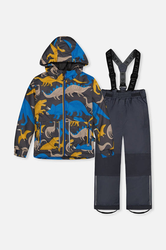 [Pre-order] 2-Piece Chill Snowsuit Grey & Blue Dinosaur Print