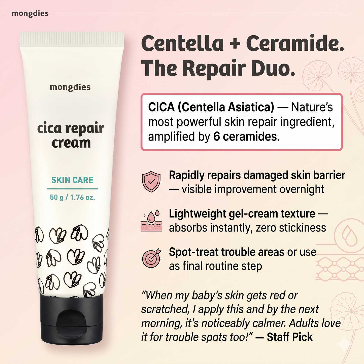 Mongdies Baby Cica Repair Cream 50g | SOS Skin Barrier | Drool Rash & Irritation | EWG Green