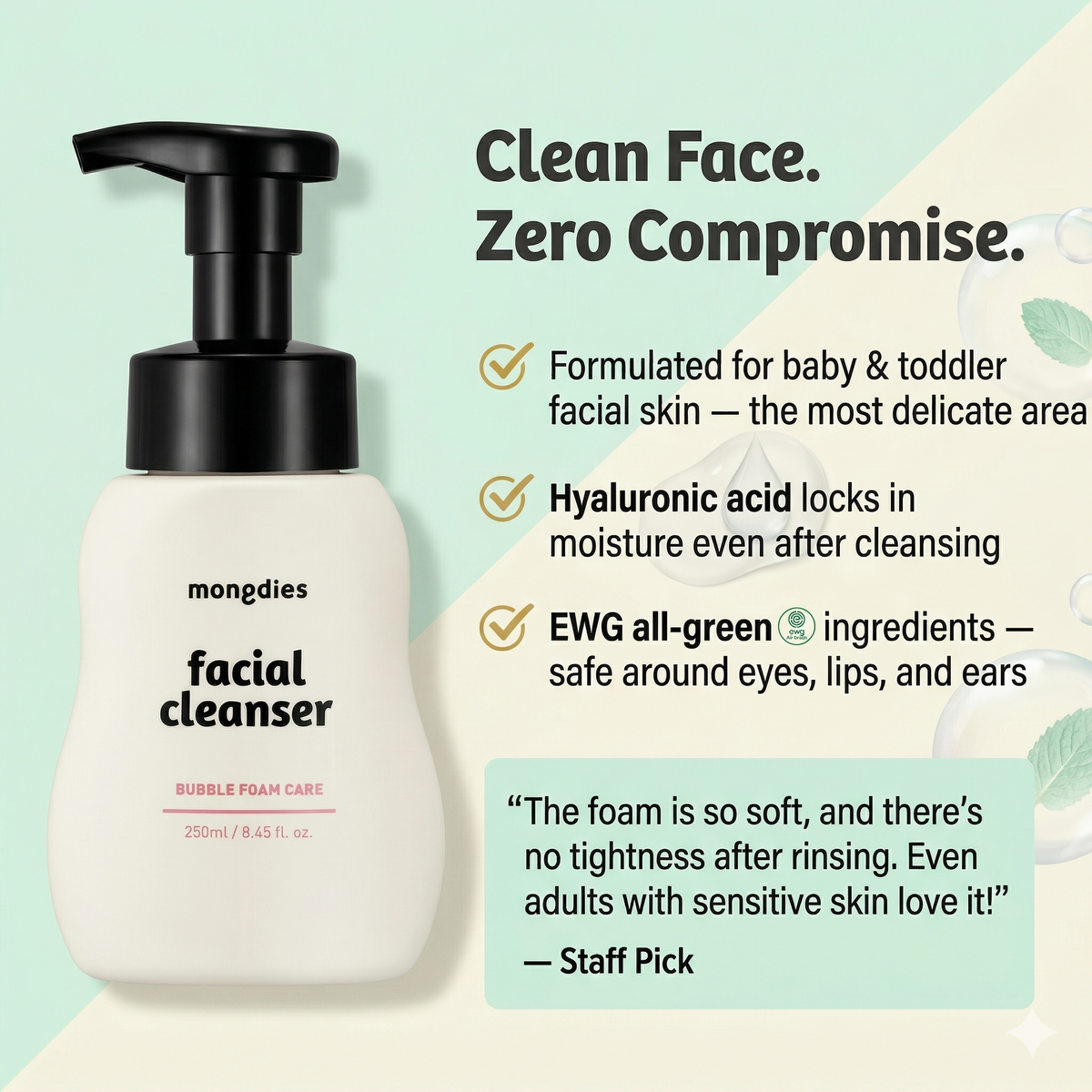 Mongdies Baby Facial Cleanser 250ml | Gentle Foaming Face Wash | Tear-Free