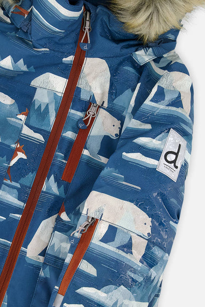 [Pre-order] Two Piece Play Snowsuit Blue Bear Print With Rust Pants