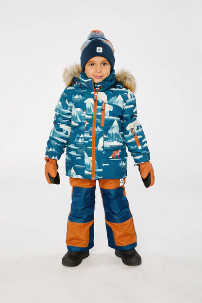 [Pre-order] Two Piece Play Snowsuit Blue Bear Print With Rust Pants