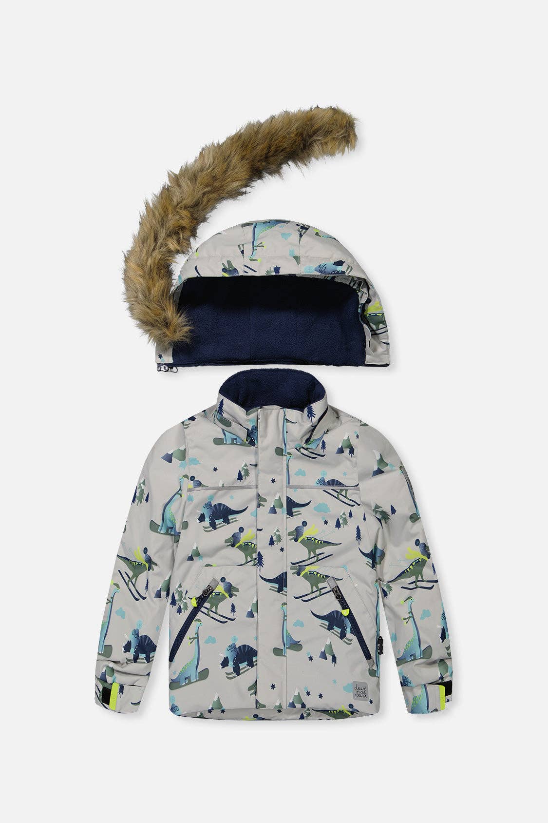 [Pre-order] Two Piece Discover Snowsuit Grey Skiing Dinosaur Print