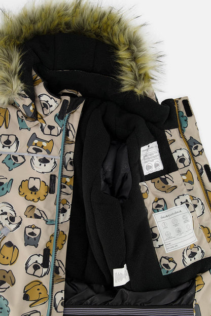 [Pre-order] Two Piece Discover Snowsuit Beige Printed With Dogs