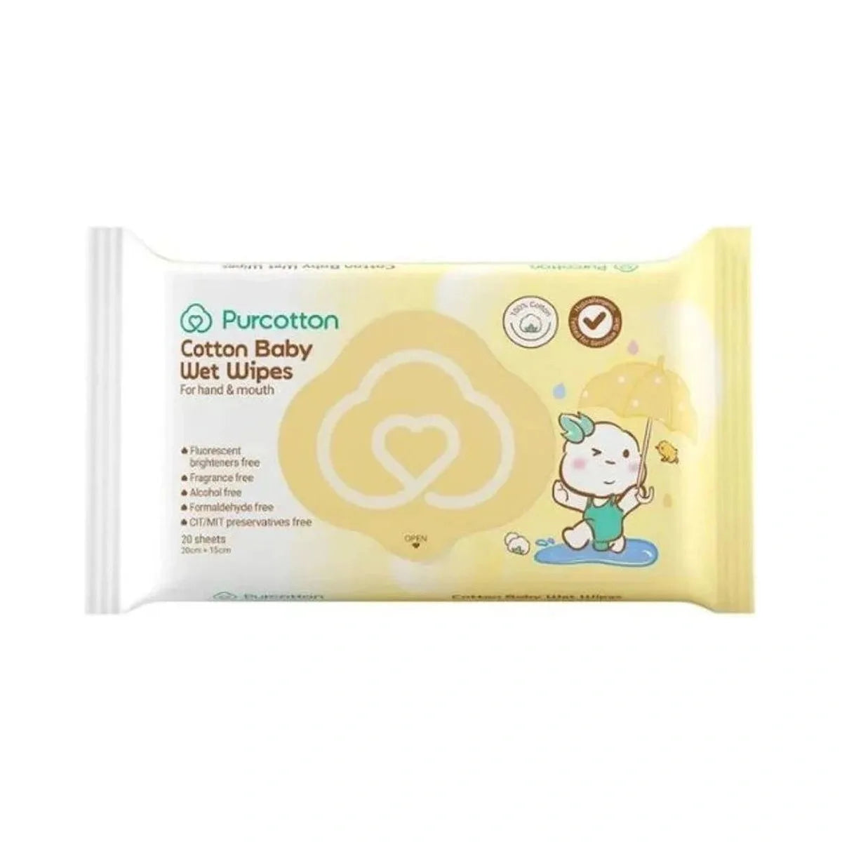 Purcotton Baby Wet Wipes Travel Size 20 sheets