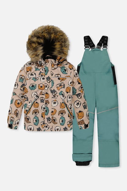 [Pre-order] Two Piece Discover Snowsuit Beige Printed With Dogs