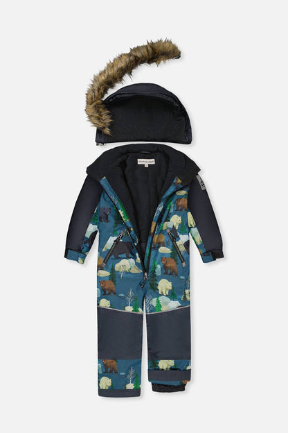 [Pre-order] Kids One Piece Discover Snowsuit Blue Bear Print