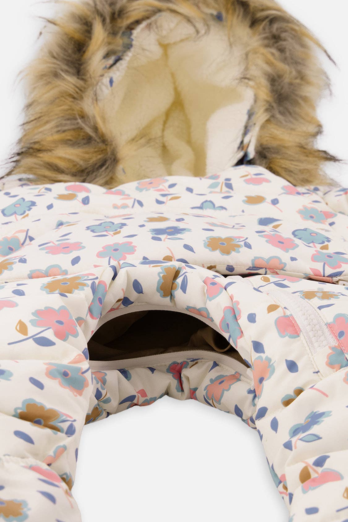 [Pre-order] Baby Snug One Piece Snowsuit White With Floral Print