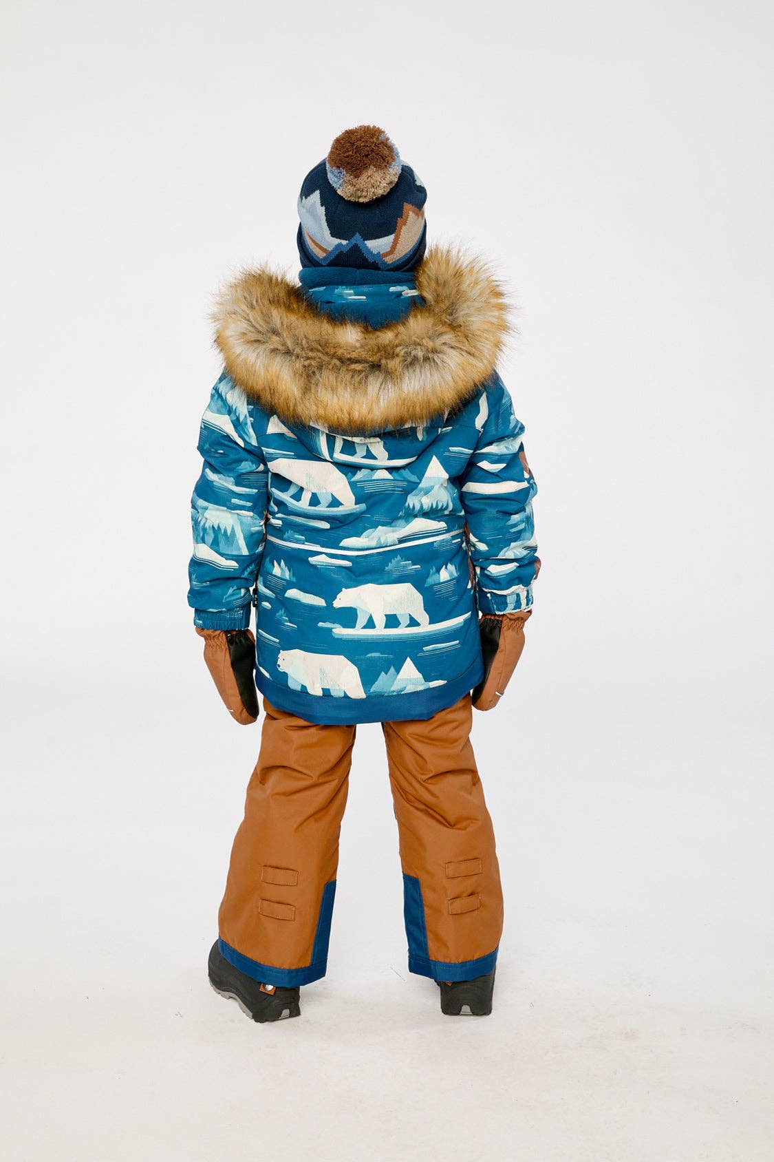 [Pre-order] Two Piece Play Snowsuit Blue Bear Print With Rust Pants