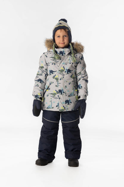 [Pre-order] Two Piece Discover Snowsuit Grey Skiing Dinosaur Print